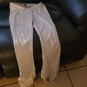 Glitter silver flare pants